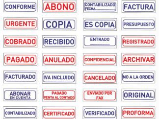 Impressions diverses de segells genèrics com pagat, duplicat, abono, urgent, registrat, aprovat, facturat,