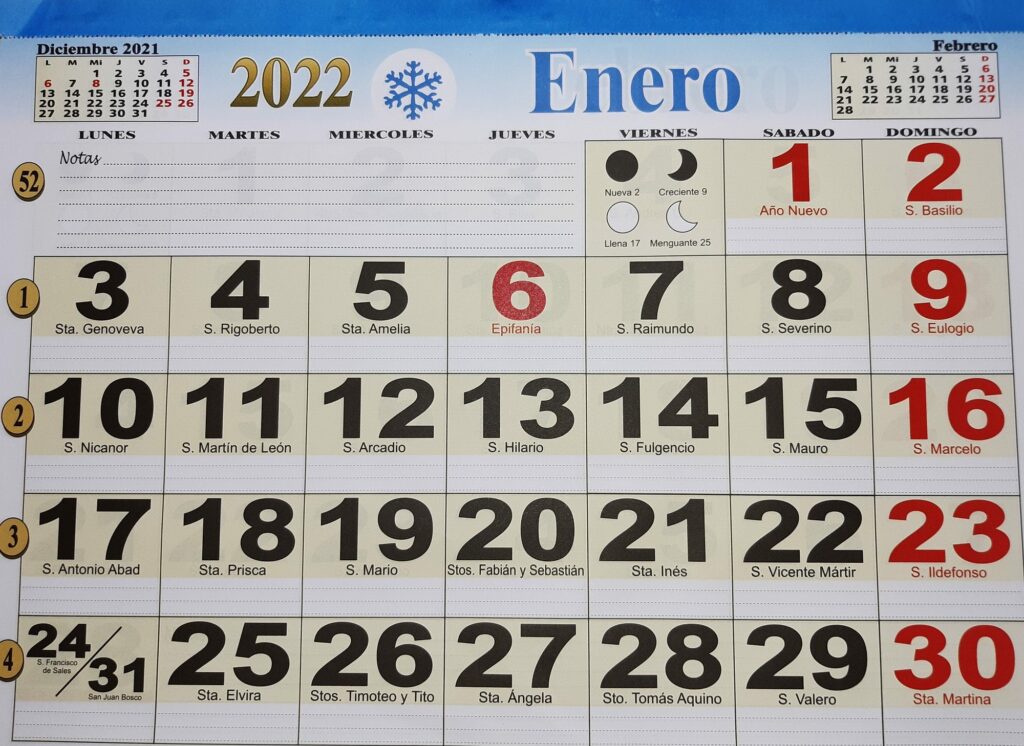 calendari de paret amb notes faldilla americana