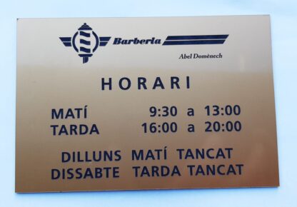 Placa de horario sobre acrílico bicapa para nuestro cliente Barberia Abel Domenech