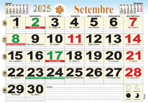 Calendari de faldilla americana mensual